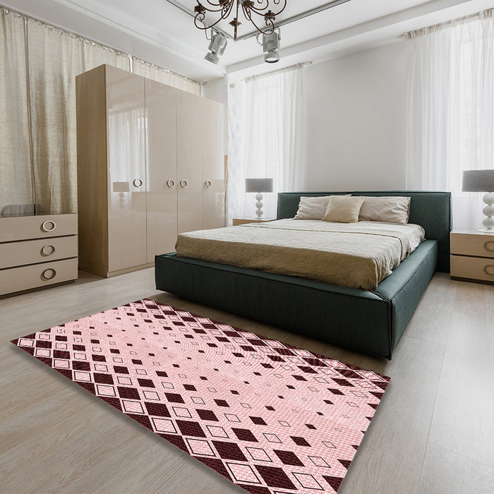 Patterned Light Rose Pink Rug in a Bedroom, pat3387rd