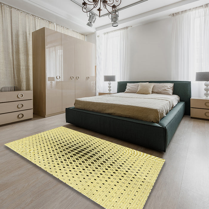 Round Machine Washable Transitional Sun Yellow Rug in a Office, wshpat3389yw