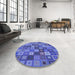 Round Patterned Sky Blue Rug in a Office, pat3390blu