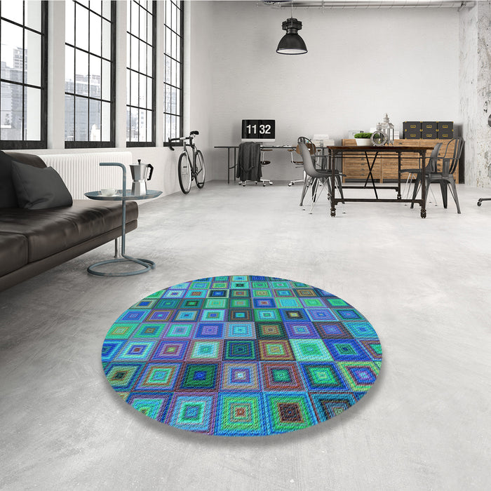 Round Patterned Azure Blue Rug in a Office, pat3390lblu