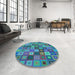 Round Patterned Azure Blue Rug in a Office, pat3390lblu