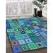 Patterned Azure Blue Rug in Family Room, pat3390lblu