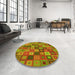 Round Patterned Pistachio Green Rug in a Office, pat3390yw