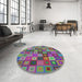 Round Patterned Green Modern Rug in a Office, pat3390