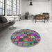 Round Machine Washable Transitional Green Rug in a Office, wshpat3390