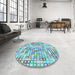 Round Patterned Blue Rug in a Office, pat3391lblu