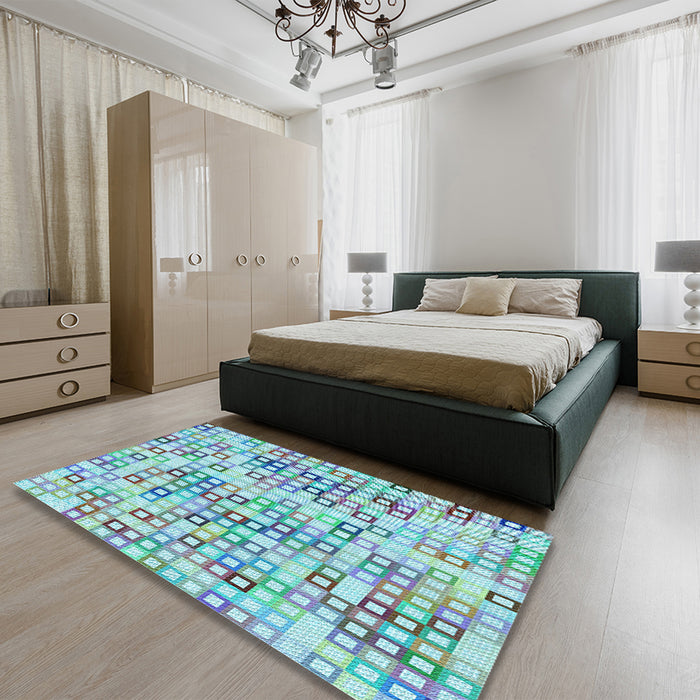 Patterned Blue Rug in a Bedroom, pat3391lblu