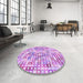 Round Patterned Blossom Pink Rug in a Office, pat3391pur