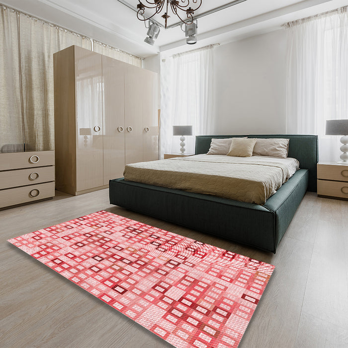 Patterned Deep Rose Pink Rug in a Bedroom, pat3391rd