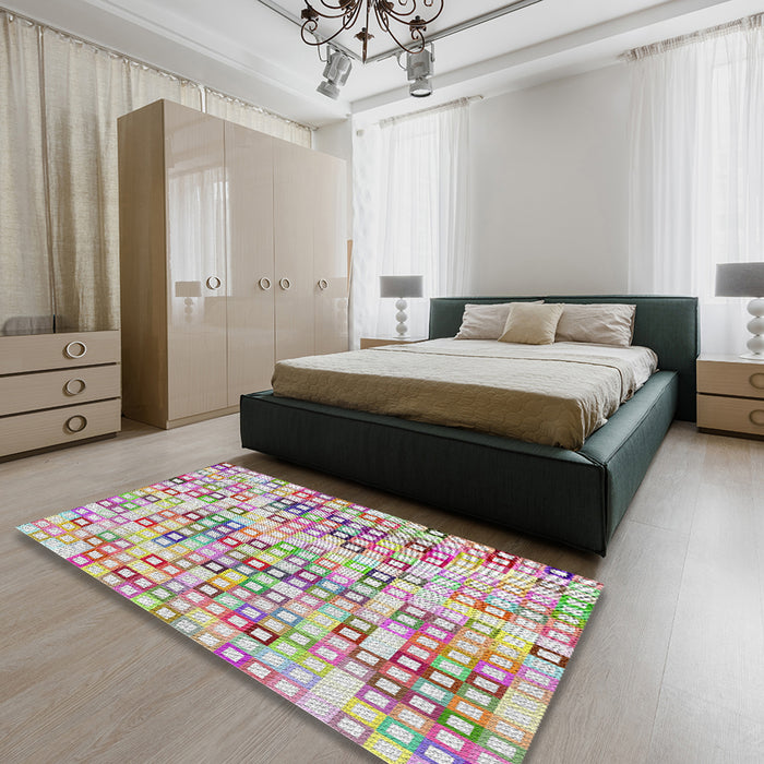 Patterned Tulip Pink Modern Rug in a Bedroom, pat3391