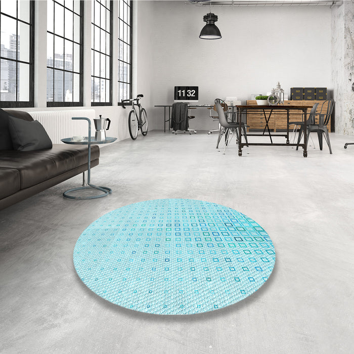 Round Patterned Diamond Blue Rug in a Office, pat3392lblu