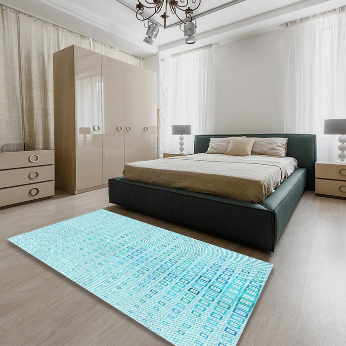 Patterned Diamond Blue Rug in a Bedroom, pat3392lblu