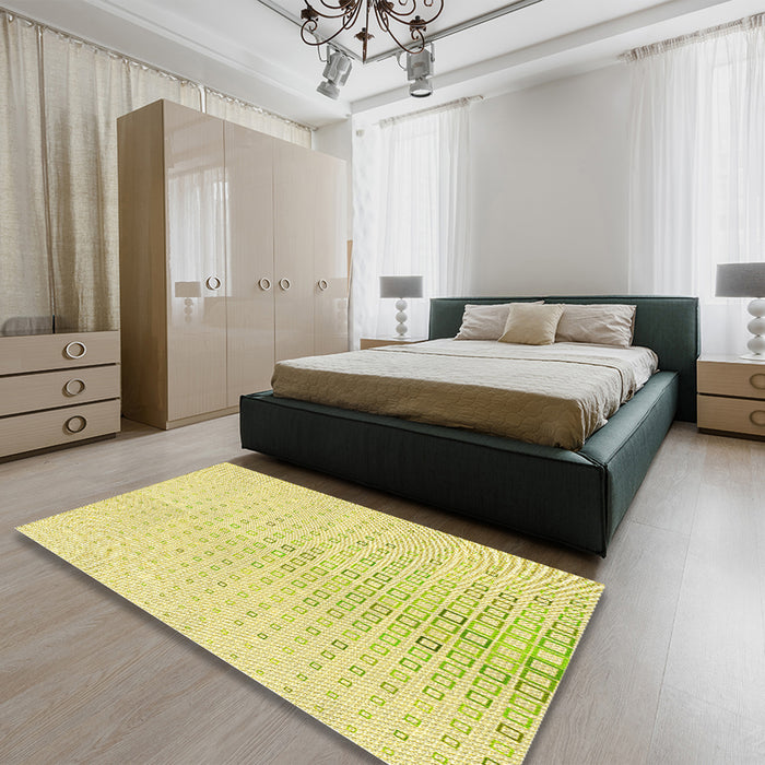 Patterned Golden Brown Yellow Rug in a Bedroom, pat3392yw