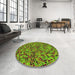 Round Patterned Green Rug in a Office, pat3393yw