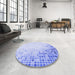 Round Patterned Sky Blue Rug in a Office, pat3394blu