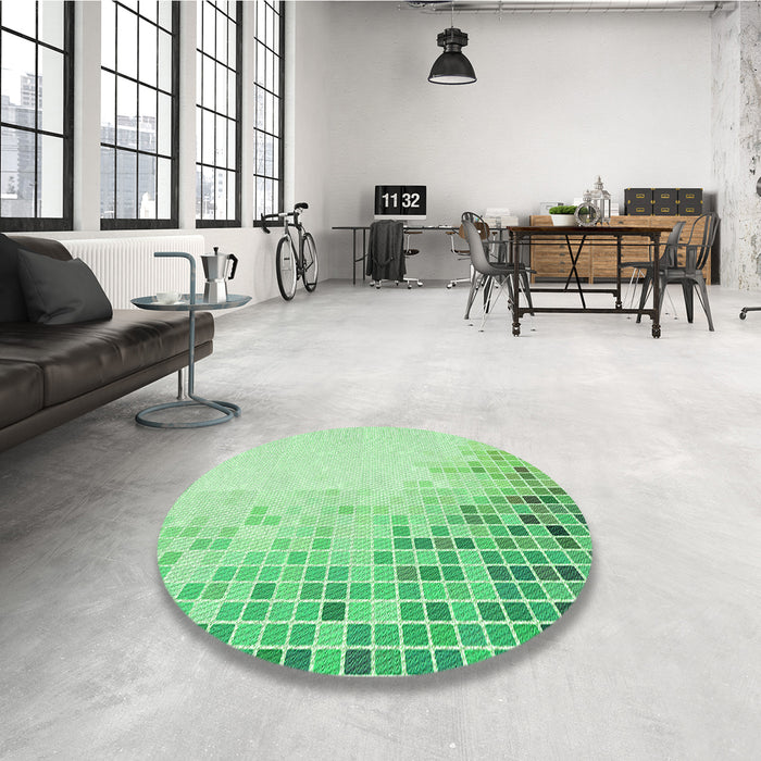 Round Patterned Green Rug in a Office, pat3394grn