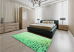 Patterned Green Rug in a Bedroom, pat3394grn