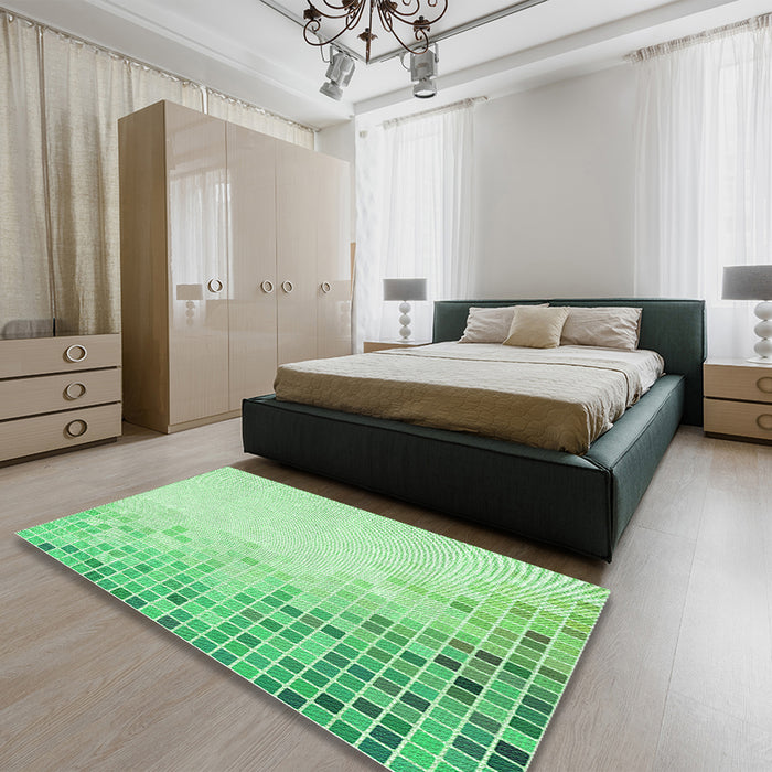Patterned Green Rug in a Bedroom, pat3394grn