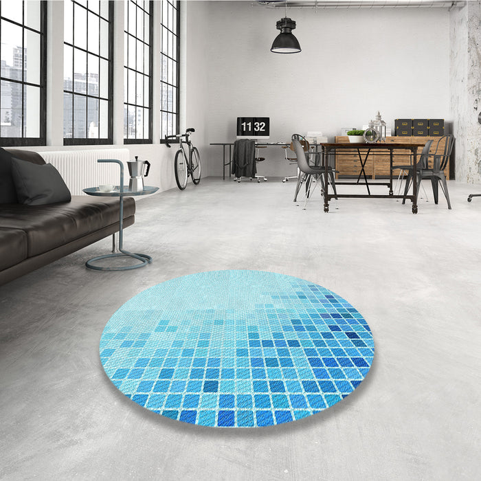 Round Patterned Blue Rug in a Office, pat3394lblu