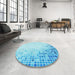 Round Patterned Blue Rug in a Office, pat3394lblu