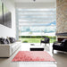 Square Patterned Light Red Pink Rug in a Living Room, pat3394rd