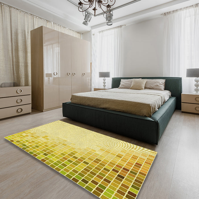 Patterned Orange Gold Rug in a Bedroom, pat3394yw