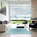 Square Patterned Deep-Sea Green Rug in a Living Room, pat3395lblu