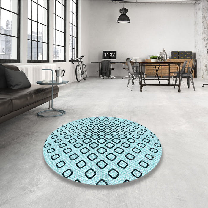 Round Patterned Deep-Sea Green Rug in a Office, pat3395lblu
