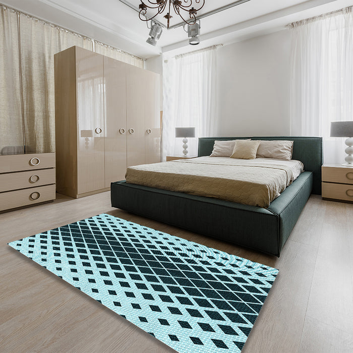 Patterned Deep-Sea Blue Rug in a Bedroom, pat3396lblu