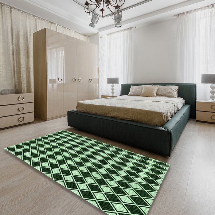 Patterned Light Green Rug in a Bedroom, pat3397grn