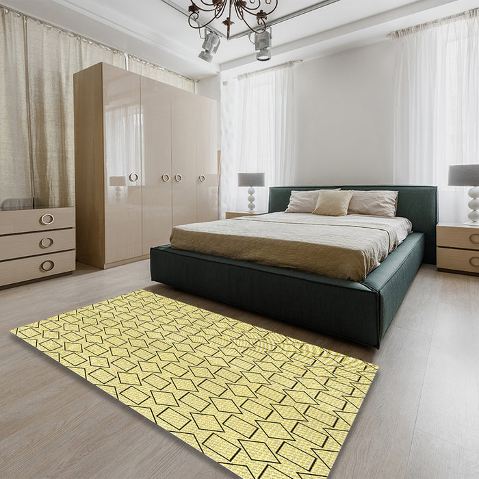 Round Machine Washable Transitional Sun Yellow Rug in a Office, wshpat3398yw