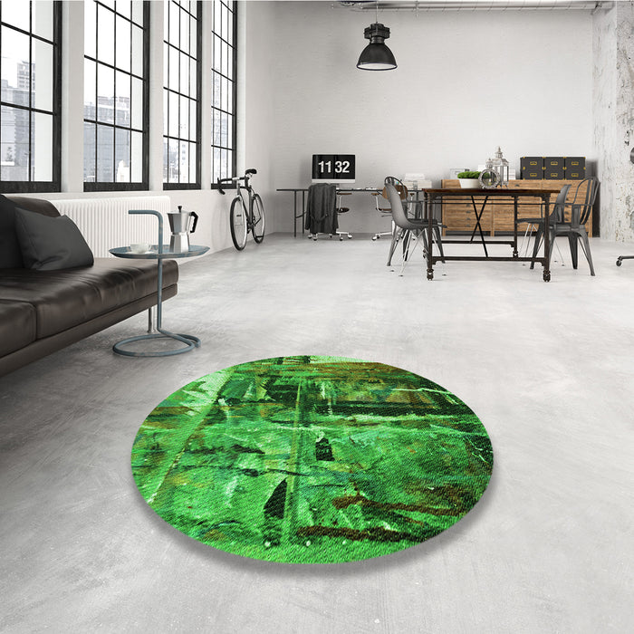 Patterned Deep Emerald Green Rug in a Kitchen, pat34grn