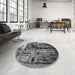 Round Patterned Dark Gray Rug in a Office, pat34gry