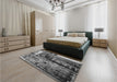 Patterned Dark Gray Rug in a Bedroom, pat34gry