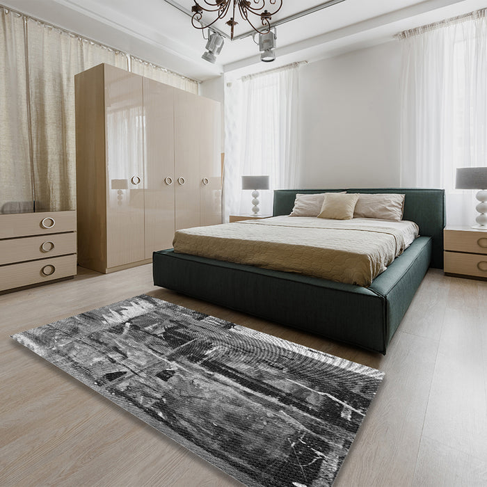 Patterned Dark Gray Rug in a Bedroom, pat34gry