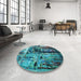 Patterned Turquoise Green Rug in a Kitchen, pat34lblu