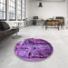 Patterned Dark Magenta Purple Rug in a Kitchen, pat34pur