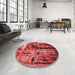 Round Patterned Red Rug in a Office, pat34rd