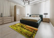 Patterned Dark Bronze Brown Rug in a Bedroom, pat34yw