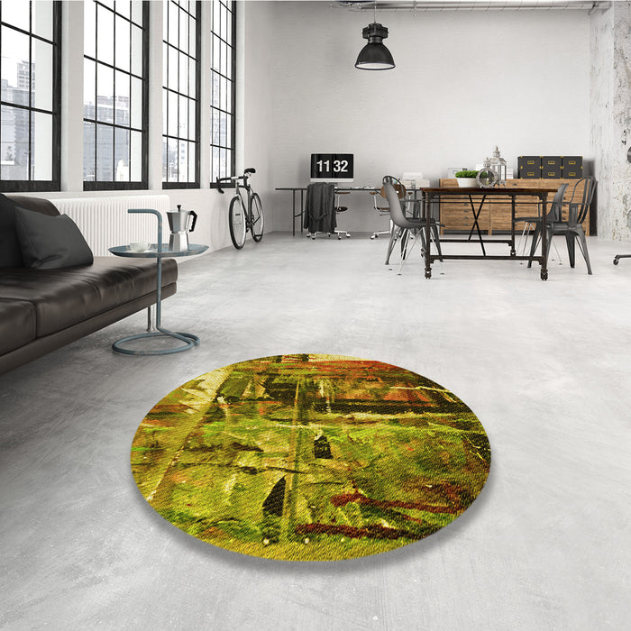 Round Patterned Dark Bronze Brown Rug in a Office, pat34yw