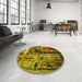 Round Patterned Dark Bronze Brown Rug in a Office, pat34yw