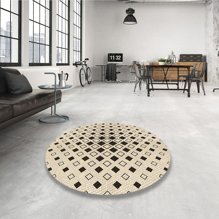 Round Patterned Moccasin Beige Rug in a Office, pat3400brn