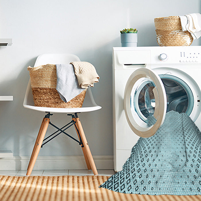 Machine Washable Transitional Deep-Sea Green Rug in a Washing Machine, wshpat3401lblu