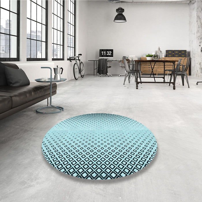 Round Patterned Deep-Sea Green Rug in a Office, pat3401lblu