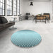 Round Patterned Deep-Sea Green Rug in a Office, pat3401lblu