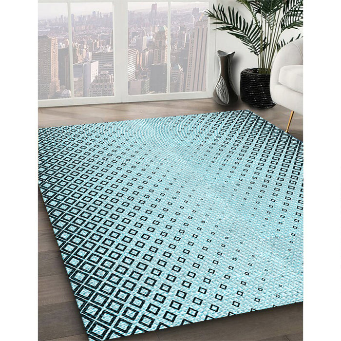 Patterned Deep-Sea Green Rug in Family Room, pat3401lblu