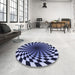 Round Patterned Night Blue Rug in a Office, pat3402blu