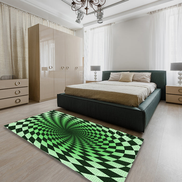 Patterned Green Rug in a Bedroom, pat3402grn