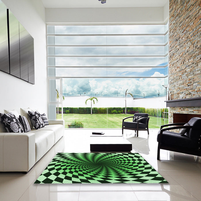 Square Patterned Green Rug in a Living Room, pat3402grn