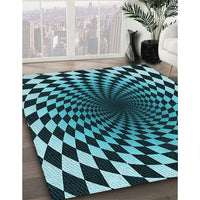 Patterned Deep Teal Green Rug, pat3402lblu